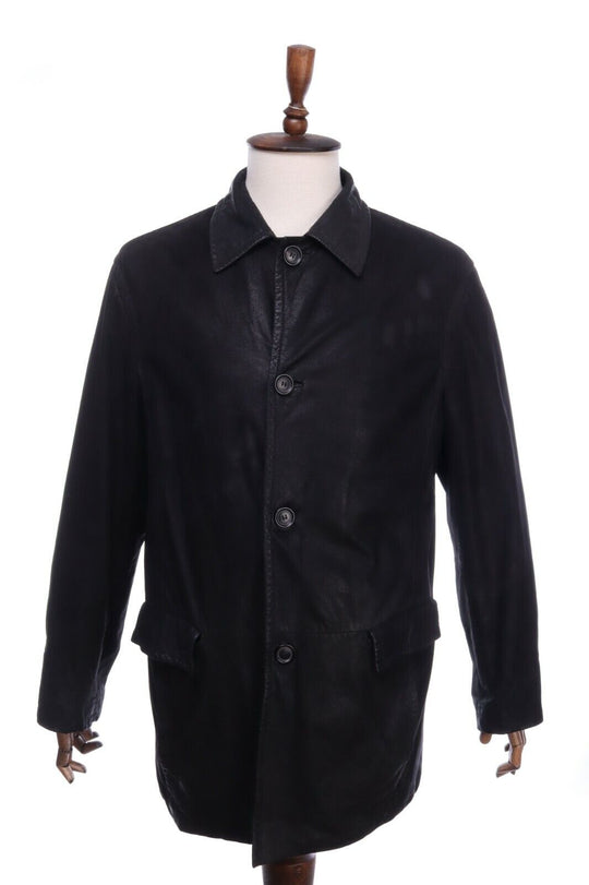 HUGO BOSS Calon Black Calfskin Leather Jacket Coat Size 48