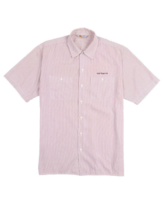 CARHARTT Shirt White Burgundy Striped Cotton Men's Short Sleeve