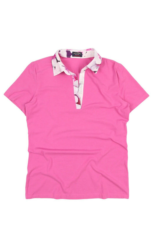 Women's PAUL & SHARK Pink Floral Cotton Short Sleeve Polo Shirt Size s