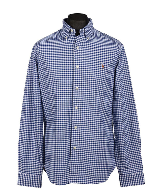 POLO RALPH LAUREN Shirt Navy White Checkered Mens Button Down Top Large
