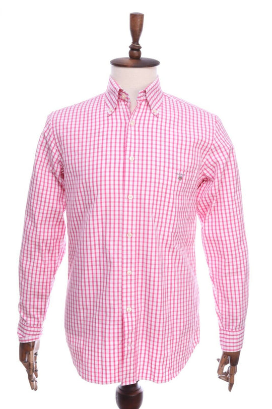 Men's GANT Pink Cotton Check Button-Down Regular Fit Pinpoint Oxford Shirt Sz s