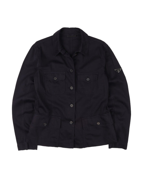 PRADA Jacket Black Metal Logo Multipocket Women's Short Coat Size 40 IT