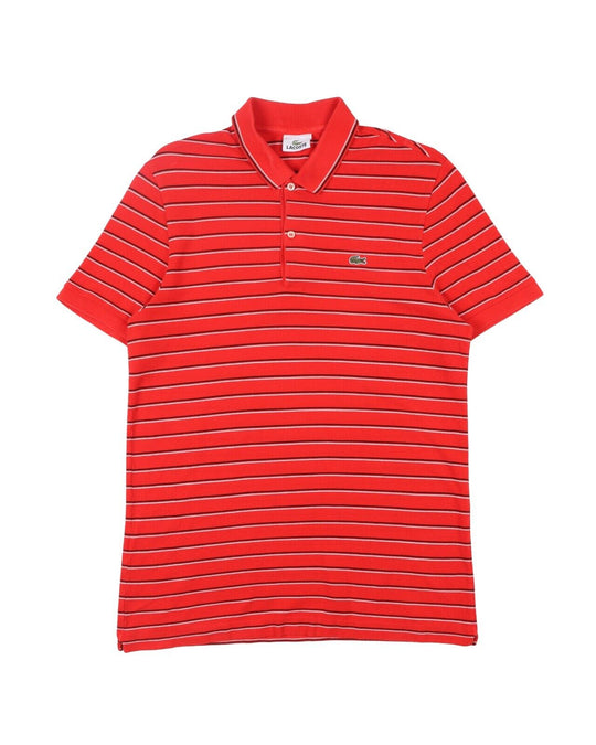 LACOSTE Polo Shirt Red Black Striped Cotton Mens Top Size 5