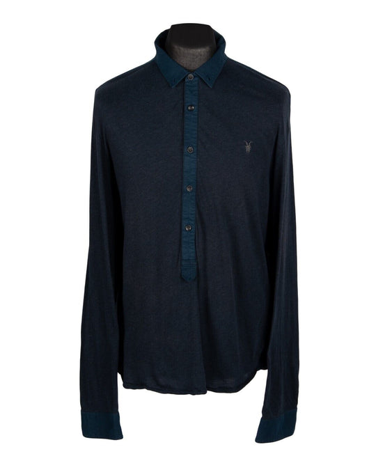 ALLSAINTS Shirt Navy Blue Pullover Cotton Mens Polo Size XL