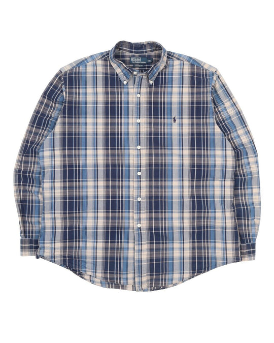 Men's POLO RALPH LAUREN Blue Check Cotton Shirt Size XXL
