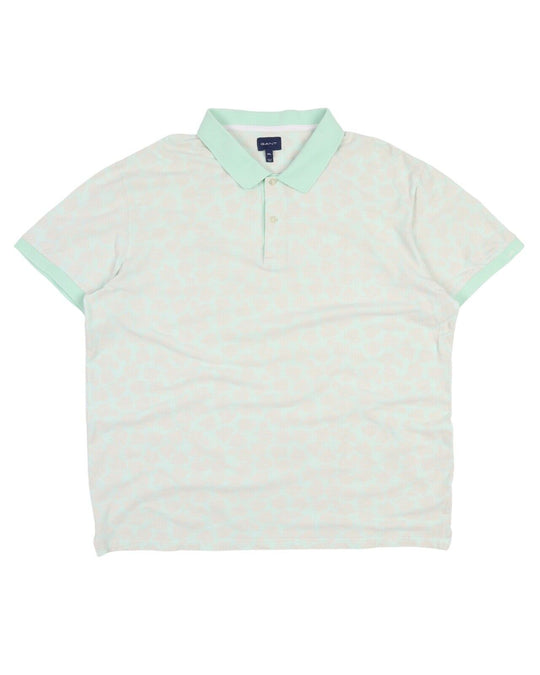 Men's GANT Mint Green Flower Printed Pique Cotton Polo Shirt Size 2XL