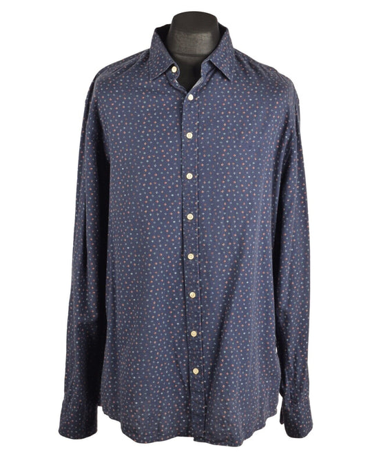 Men's GANT Navy Blue Floral Tweed Flower Twill Cotton Long Sleeve Shirt Size 2XL