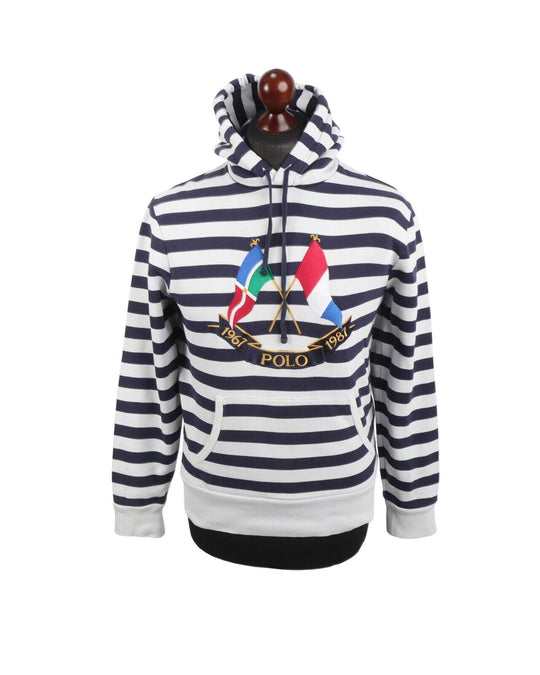 Polo RALPH LAUREN Hoodie Blue Striped Cotton Men's Sailing Jumper Size XS