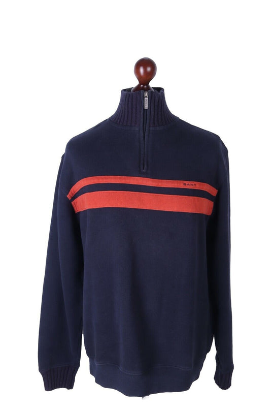 Men's GANT Navy 100% Cotton Mock Zip-Neck Jumper Size L