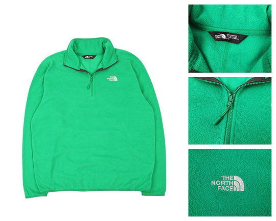 Men's THE NORTH FACE Green Zip Neck Polartec Recycled Fleece Jumper Size L