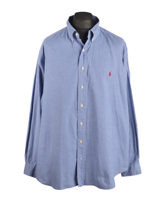 Men's POLO RALPH LAUREN Blue Gingham Check Cotton Shirt Size 2XB BIG
