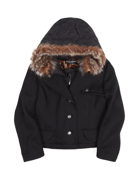 DOLCE & GABBANA Short Coat Black Detachable Hood Women's Jacket  Size 2 IT