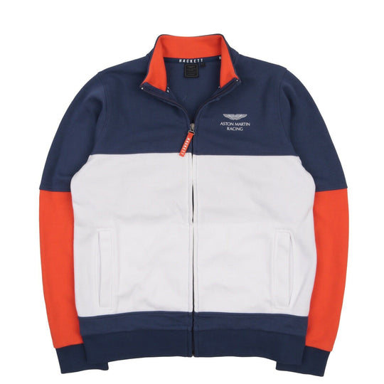 Men's HACKETT ASTON MARTIN Blue White Cotton Full Zip Jumper Size s 15/16 Years