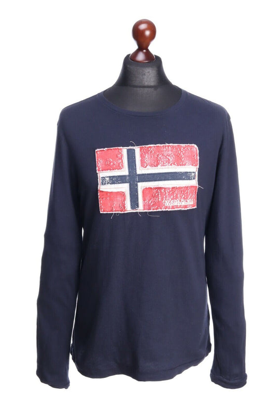 NAPAPIJRI Geographic Navy Cotton Crew Neck Long Sleeve Sweater Jumper Size M