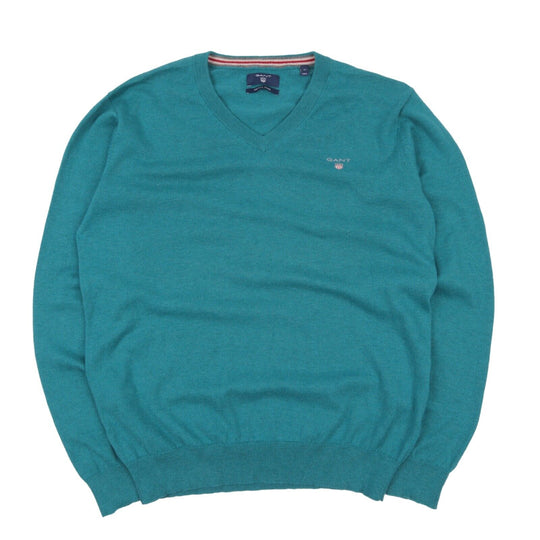 Men's GANT Blue Cotton Wool V Neck Jumper Size M