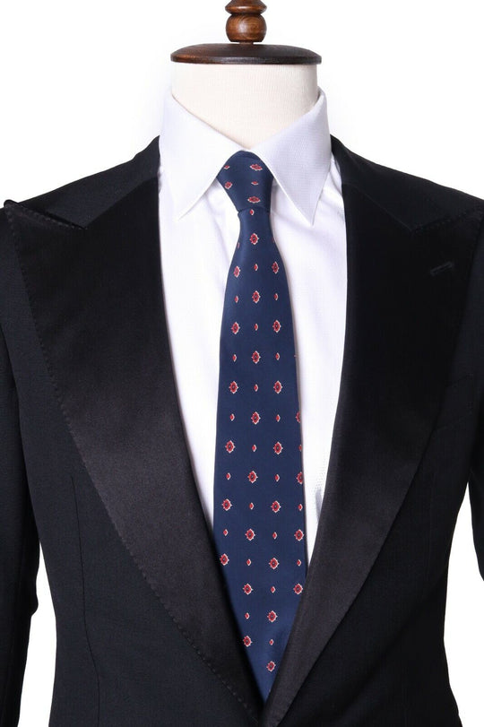 Men's YVES SAINT LAURENT Vintage 100% Silk Navy Geometric Pattern Narrow Tie