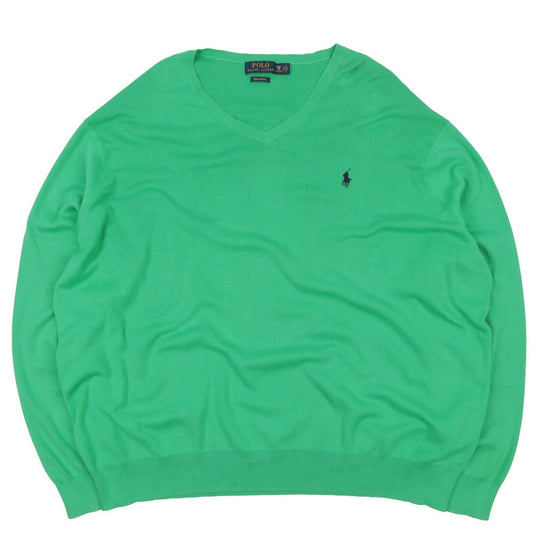 Men's POLO RALPH LAUREN Green Pima Cotton V Neck Sweater Jumper Size 3XB