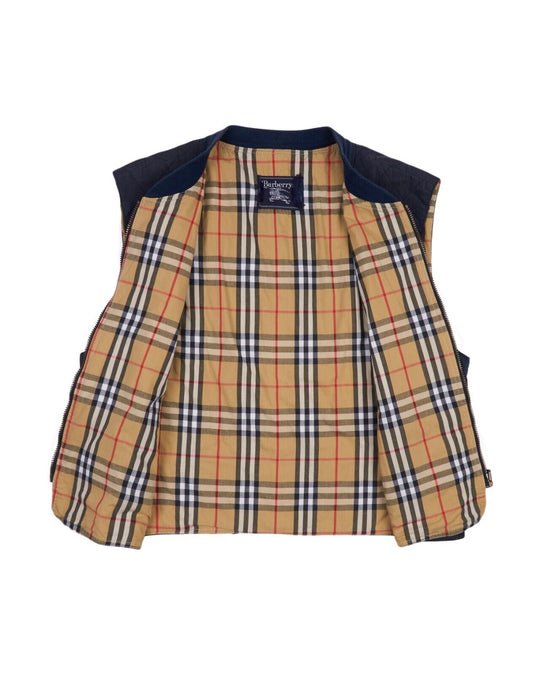 Vintage BURBERRYS Waistcoat Blue Nova Check Reversible Cotton Mens Vest Size L