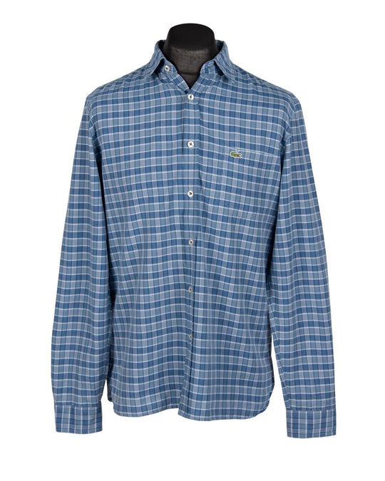 LACOSTE Shirt Navy Blue Check Cotton Men's Regular Fit Size 41 / M
