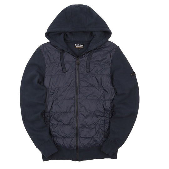 Men's BARBOUR Navy Blue Cotton Padded Full Zip Hoodie Jumper Size s