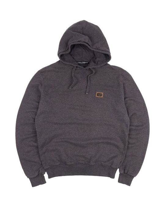 D&G DOLCE & GABBANA Hoodie Gray Cotton Men's Jumper Leather Logo Badge Size 50