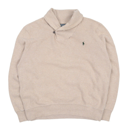 Men's POLO RALPH LAUREN Beige Cotton Shawl Neck Jumper Size L