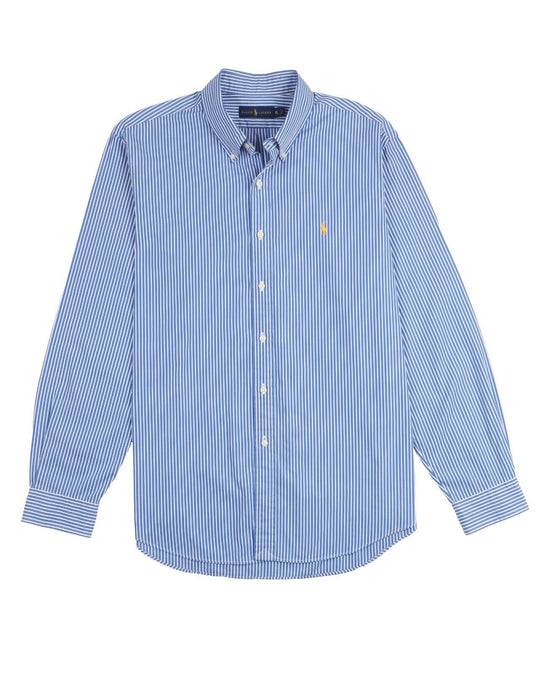 RALPH LAUREN Shirt White Blue Striped Cotton Men's Button Up Size XL