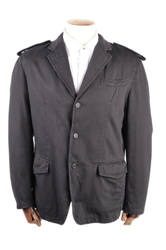 Men's Vintage PRADA Black Cotton Striped Blazer Military Jacket Size 46 US 56 IT