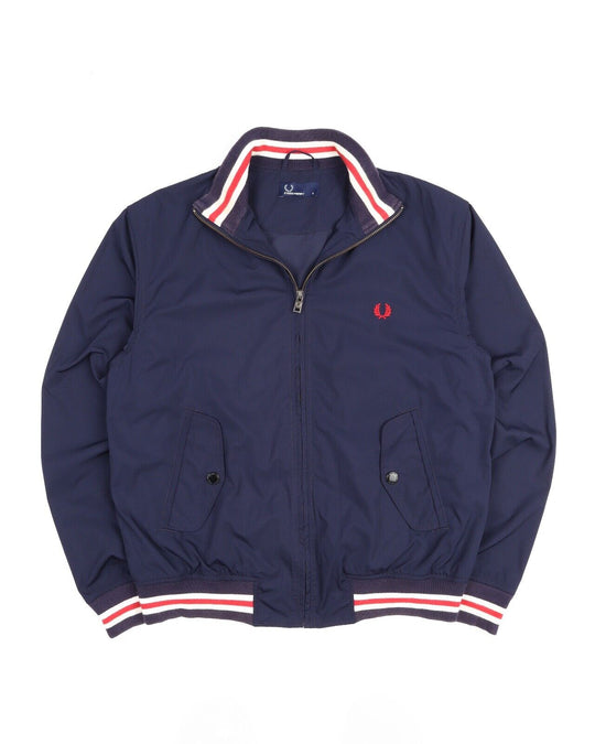 FRED PERRY Full Zip Track Top Logo Navy Blue Men's Jumper Size S
