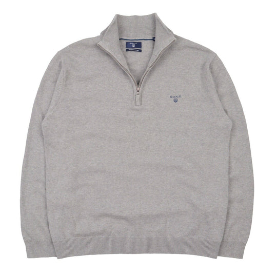 Men's GANT Grey Cotton Zip Neck Jumper Size XL