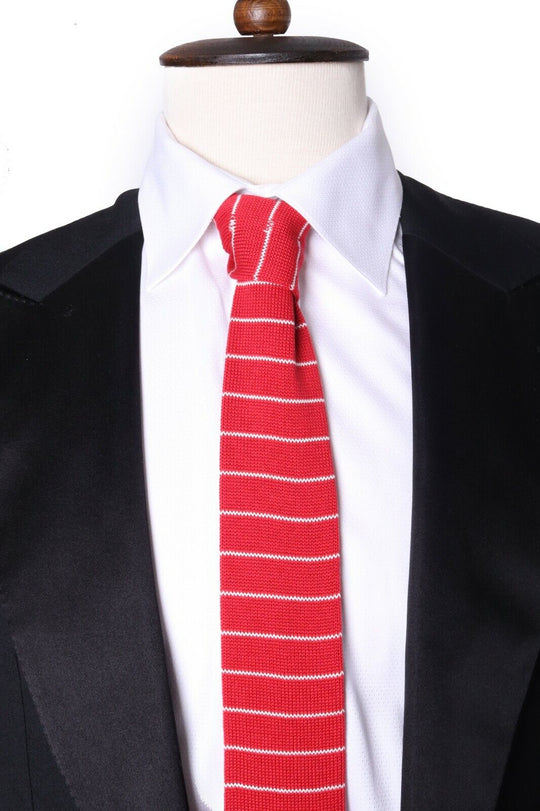 Men's HUGO BOSS Red Stripe Knitted Skinny Square End Tie Necktie