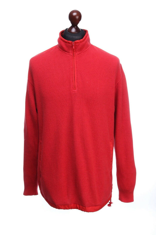 PAUL & SHARK Red Cotton Zip Neck Jumper Size M