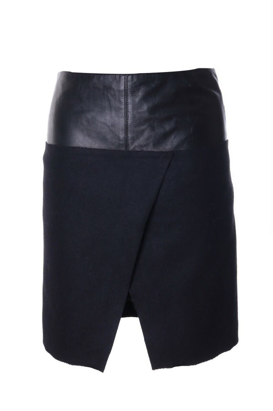 Women's BALENCIAGA PARIS Black Wool / Angora / Leather Wrap Skirt Size 38
