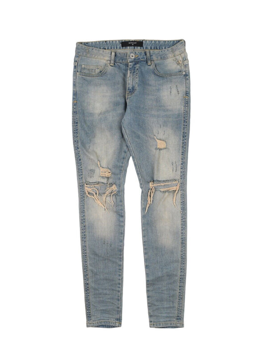 REPRESENT Knee Destroyed Denim Blue Faded Cotton Mens Distressed Jeans  Size 30