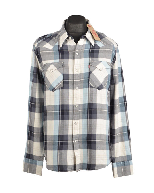 LEVI'S Blue Check Cotton Western Men's Snap Shirt Size L