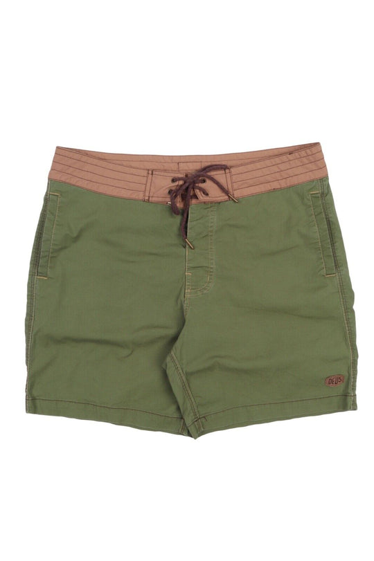 Men's DEUS EX MACHINA Green Cotton Swim Shorts Size 32