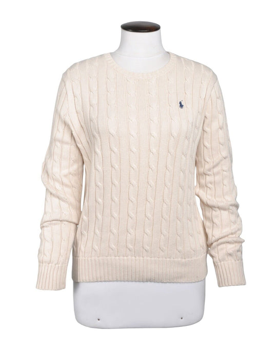 POLO by RALPH LAUREN Sweater Ivory Cotton Cable Knit Crew Neck Jumper Size M