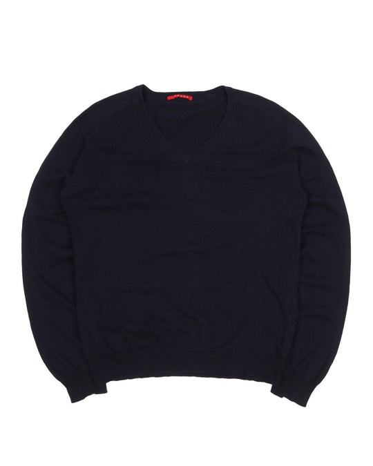 Men's PRADA Milano Navy Blue Cotton Cashmere V-Neck Long Sleeve Jumper Size 50