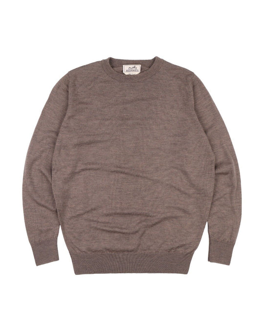 HERMES Paris Jumper Brown Cashmere Men's Crew Neck Pullover Size L