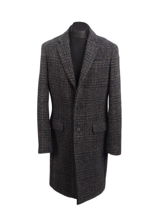 ALLSAINTS Long Coat Gray Check Wool Men's Overcoat Size 38 UK / M