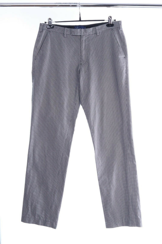 FRED PERRY Grey Cotton Houndstooth Chino Pants Size 34 L