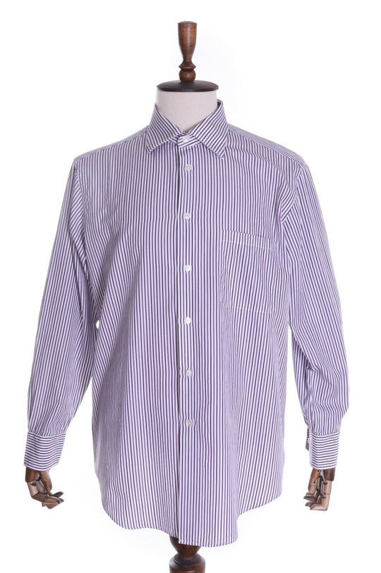 Men's PAL ZILERI Purple Striped 100% Cotton Casual LS Shirt Size 43 / 17