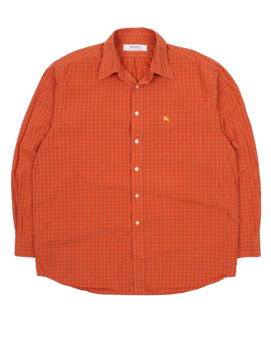 Men's Vintage BURBERRY'S Orange Check Cotton Long Sleeve Pocket Shirt Size L