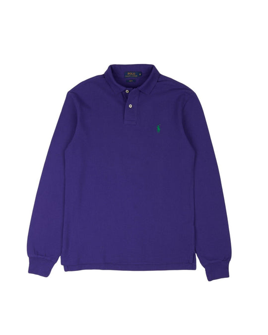 RALPH LAUREN Polo Shirt Purple Pique Cotton Long Sleeve Mens Size M