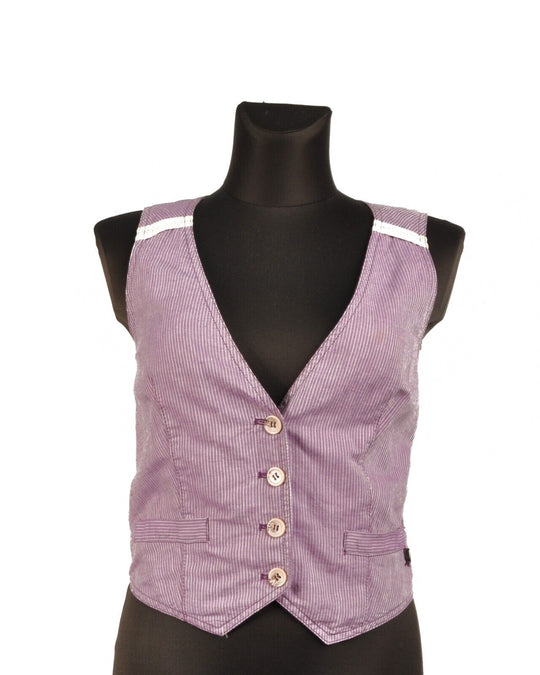 Galliano Vest Violet White Linen Blend Striped Womens Jacket Size 38 NWT