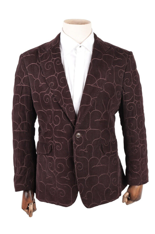 Men's Vintage KENZO HOMME Brown Floral Embroidered Blazer Jacket Size 42 / 52