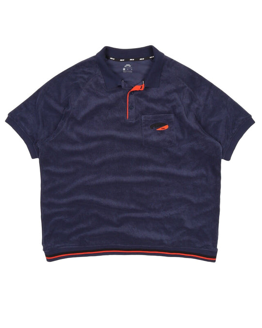 Men's NIKE SB Navy Blue Towel Fleece Polo Shirt Size XL