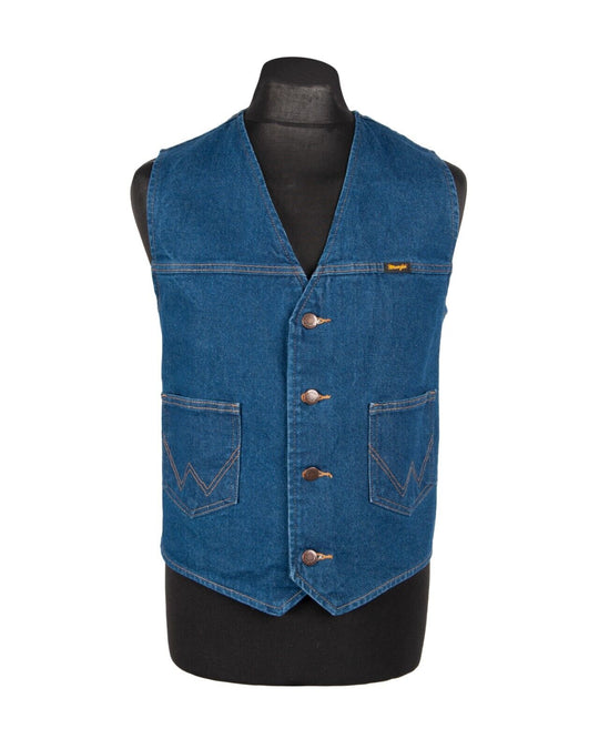 WRANGLER Western Vest Blue Cotton Denim Waistcoat Size L