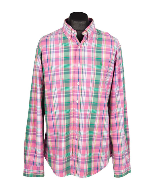 POLO RALPH LAUREN Shirt Pink Green Check Cotton Men's Custom Fit Size XL