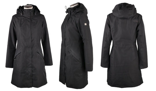 Women's THE NORTH FACE Black Nylon Long Windbreaker Coat Jacket Size s